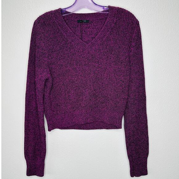 NWT Bobiblack Black Berry Marled VNeck Long Sleeve Crop Sweater S - Picture 2 of 10